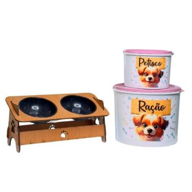 Imagem de Kit Pet Cães e Gatos Armazenamento de Alimentos Tigela Dupla Funcional