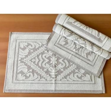 Imagem de Kit Tapete e Passadeira para Cozinha Comfy, 3 Peças, Algodão Felpudo, 2 Tapetes 50x80cm + Passadeira 50x140cm, Bege