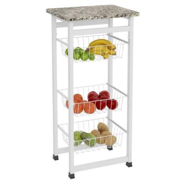 Imagem de Fruteira Cozinha Aço Granito Chão 3 Cestos Bebedouro Branca