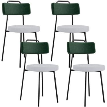 Imagem de Kit 04 Cadeiras Decorativa Estofada Sala Jantar Barcelona L02 Facto Verde Musgo Linho Cinza - Lyam