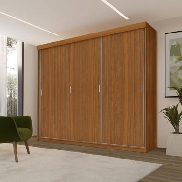 Imagem de Roupeiro Casal Luxo Imola 100% Mdf 3 Portas de Correr 5 Gavetas Trilhos em Alumínio - Luapa - Carvalho