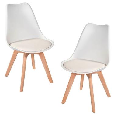 Imagem de Conjunto 2 Cadeira Leda Branca - Charles Eames Wood Com Almofada