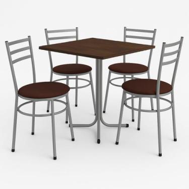 Imagem de Mesa de Jantar Quadrada 70cm Imbuia Com 4 Cadeiras Estofada Cinza - La