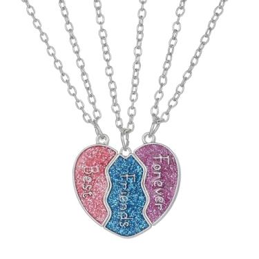 Imagem de Elefezar Colares Best Friends para 3, BFF Lantejoula Coração Dividido Amizade Presente de Aniversário para Bestie Sister Women, Metal, Zircônia cúbica
