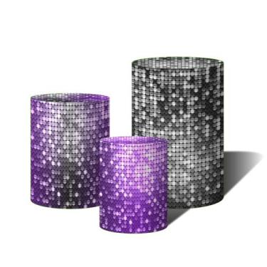 Imagem de Trio Capas Para Cilindro Versátil Lantejoula Shimmer Preto e Roxo C/ E