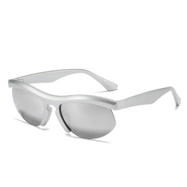 Imagem de HPIRME Óculos de sol retrô sem aro, feminino, fashion, cores doces, UV400, masculino, esportivo, para dirigir (tamanho único/prateado, espelho prateado)