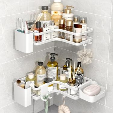 Imagem de Kits de suporte de chuveiro de canto, 6 peças de prateleiras de banheiro, rack de armazenamento de chuveiro, organizador de prateleira sem perfuração, organizador de chuveiro resistente à ferrugem