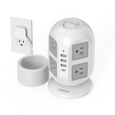 Imagem de Power Strip Tower TESSAN 8 tomadas AC 4 portas USB, cabo de 15 pés