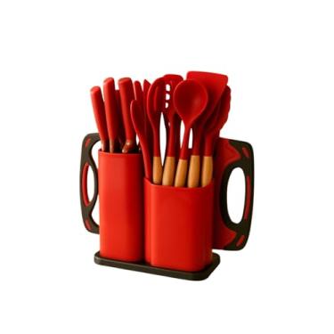 Imagem de Kit Utensílios de Cozinha 19 Peças em Silicone Vermelho com Tábua, Colheres, Espátulas, Pegador, Batedor e Facas – Resistentes ao Calor, Antirrisco, Ideal para Panelas Antiaderentes