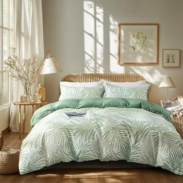 Imagem de OAITE Capa de edredom de plumas - Capa de edredom macia com estampa verde floresta tropical, conjunto de 3 peças, capa de edredom com zíper de 168 x 224 cm e 2 fronhas