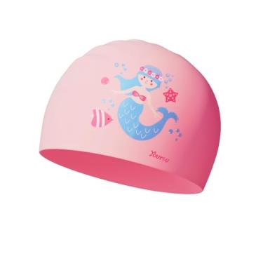 Imagem de TFJH E Toucas de natação para meninas para crianças touca de natação de silicone durável chapéus de banho de cabelo longo rosa menina