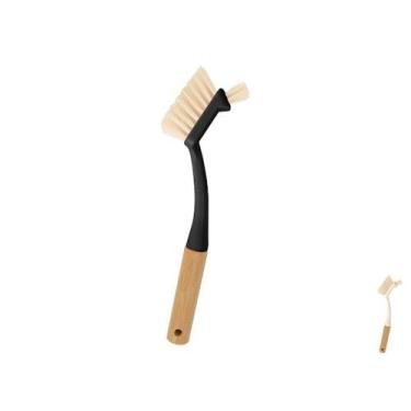 Imagem de Escova De Limpeza Escovinha Multiuso Dupla Cabo De Bambu Natural Preta