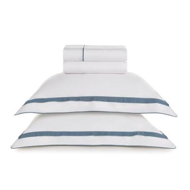 Imagem de Karsten Jogo de Cama Lara Índigo/Branco Queen 300 Fios 100% Algodão