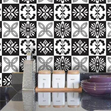 Imagem de Adesivo de Azulejo Hidráulico Branco e Preto 270 - Inove Papéis de Par