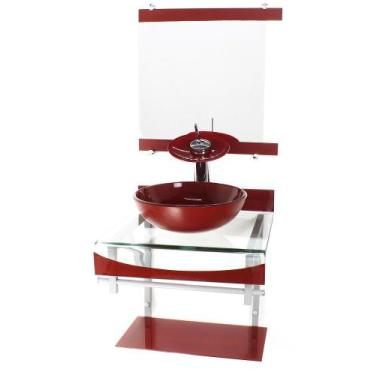 Imagem de Gabinete de vidro 40cm para banheiro curvado duplo pc cuba redonda com