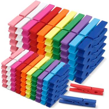 Imagem de Erinnmy 100 prendedores de roupa de madeira coloridos, 10 alfinetes de roupas coloridos, 50 pregadores de roupa coloridos de madeira de 7,4 cm, 50 pregadores coloridos de 3,3 cm, prendedor de roupa de