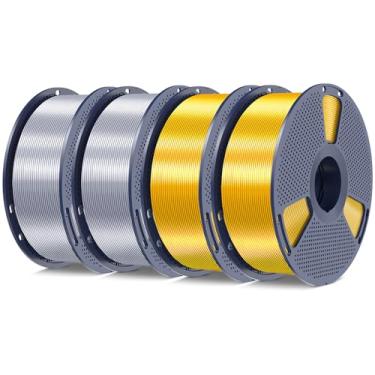 Imagem de SUNLU Silk PLA+ Filamento 1,75 mm 2025 carretel de atualização compatível com filamento Bambulab Refilamento, pacote PLA de 4 kg (8,8 lbs) filamento de impressora 3D, ouro + prata + prata