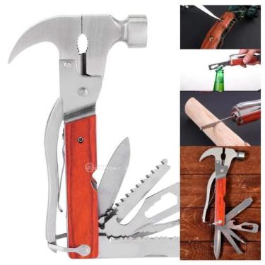 Imagem de Martelo Multiuso 9 em 1 com Canivete, Serra e Chave Aço e Madeira SLKD