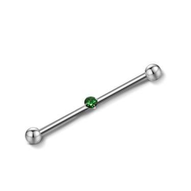 Imagem de ZYTAIJEW 1 peça G23 titânio 14G barra 5 mm conjunto de esferas externamente roscadas extremidades cartilagem brincos um bisel branco/verde 5 mm CZ Industrial brinco cristal corpo piercing jóias