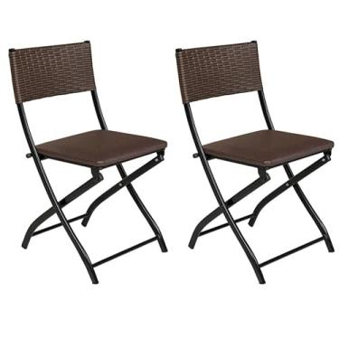 Imagem de Kit 2 Cadeiras Dobrável Restaurante Bar Aço Junco Marrom