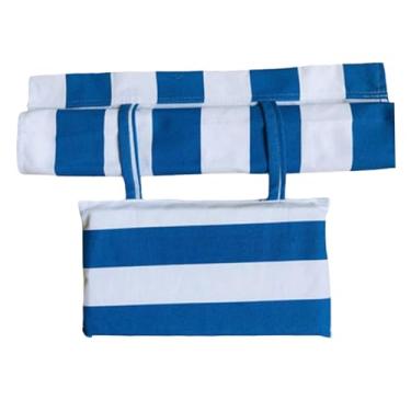 Imagem de Cadeira de praia, tecido de substituição para cadeira de estilingue 114 x 43 cm, tecido listrado com travesseiro, lona resistente de longa duração para beira-mar, deck, pátio, jardim, azul celeste