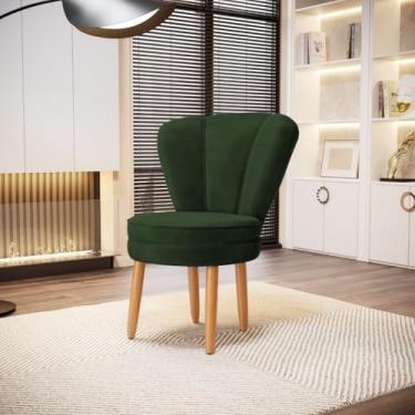 Imagem de Poltrona Moderna para Sala de Estar resistente tecido veludo confortável pés de madeira MOBLAN decor (VERDE MUSGO)