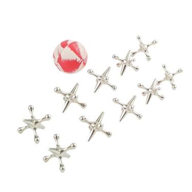 Imagem de MERIGLARE 10 peças Jacks jogos de tabuleiro engraçados portáteis coordenação olho-mão brinquedos de mesa brinquedos antigos Jacks da escola para adultos, Prata