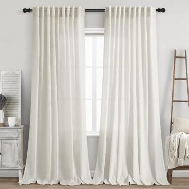 Imagem de Cortinas extra longas de linho creme, 250 cm de comprimento, conjunto de 2 painéis para sala de estar, aba traseira, decoração moderna de casa de fazenda, cortinas de linho transparente de algodão