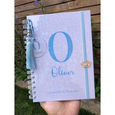 Imagem de Caderneta de Saúde Infantil Personalizada, Tema Clean Branco Letra Azul Claro, Capa Holográfica, A5, com Chaveiro e Pingente