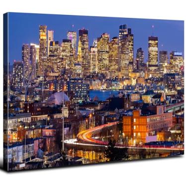 Imagem de Arte de parede de paisagem da cidade de Boston, arranha-céus, edifícios, imagens impressas em tela, paisagem urbana, rio, arte de parede para sala de estar, escritório, quarto, pôsteres embrulhados em