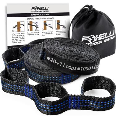 Imagem de Foxelli Correias de rede XL – Sistema de suspensão resistente 907.2 kg 40+ Loops Non-Stretch para acampamento, jardim, viagens