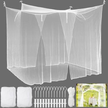 Imagem de Tranqun 2 mosquiteiros para pátio, rede mosquiteira ultra grande C 214 x L 213 x A 189 cm para cama com 2 aberturas laterais, 16 laços para pendurar para acampamento, casa, exterior, viagem