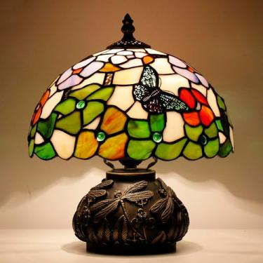 Imagem de SYETL Pequena Luminária De Mesa Tiffany Estilo Borboleta Em Flores, Luminária De Mesa De Vidro Colorido, 10 X 11,5 Polegadas, Luz De Mesa De Cogumelo Para Escritório, Casa, Sala De Estar, Quarto