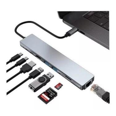 Imagem de Hub USB C 3.0 Com Saída Hdmi Usb Rede Lan Cartão SD 8 em 1 - Hackz