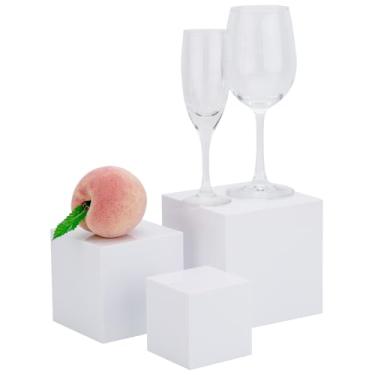 Imagem de Cliselda 3 Caixas De Acrílico Branco, Caixa Plástico Para Exposição Em Cubo Com Fundo Vazado, Armazenamento Quadradas Decorativas Cupcakes, Doces, Sobremesas, Buffet, Itens Colecionáveis E Joias