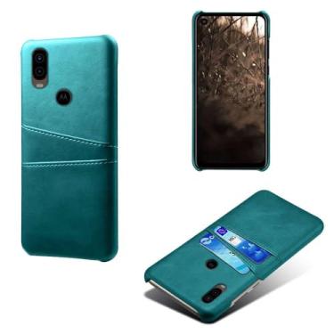 Imagem de Capas Compatível com MOTO One Vision,tampa protetora de couro falso,design de saco de cartão com 2 fendas de cartão atrás,proteção anti-impressão digital e anti-gota-Green