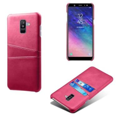 Imagem de Capas Compatível com Samsung Galaxy A6 PLUS,Caso de couro PU-Tampa de telefone a prova de choque com 2 slots de cartão,Proteção anti-impressão digital e anti-gota-Rose Red