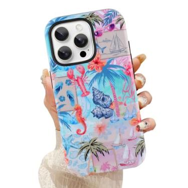 Imagem de KANGHAR Capa compatível com iPhone 16 Pro, compatível com Magsafe, colagem de verão, mar, praia, resistente a arranhões, híbrida, 2 camadas, capa protetora rígida para celular para meninas, mulheres