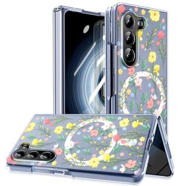 Imagem de MIDIIUGCT Capa magnética para Samsung Galaxy Z Fold 5, anel magnético integrado e carregamento sem fio, capa com absorção de choque para Z Fold 5 [flores e plantas] MUS-CXDZ-07-08