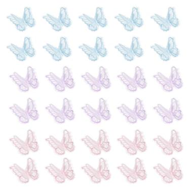 Imagem de PATIKIL 30 peças de enfeites de borboleta, 5 cm de renda de camada dupla de organza costurados em apliques para casamento, noiva, roupas, roupas, chapéu, cortina, roxo/rosa/azul