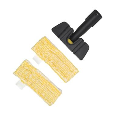 Imagem de Fenteer Bocal de limpeza a vapor para piso, acessório para limpeza a vapor, cabeça de varredura para trilho de porta, com 2 Mops Amarelos