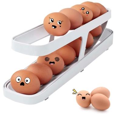 Imagem de PORTA OVOS PARA GELADEIRA 2 CAMADAS COM ROLAGEM AUTOMÁTICA – DISPENSER ORGANIZADOR COMPACTO, FÁCIL DE LIMPAR, PROTEGE OVOS E ECONOMIZA ESPAÇO NA COZINHA