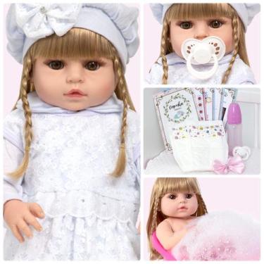 Imagem de Bebe Reborn de Silicone Menina Loira Fofa + Enxoval 13 Itens - Cegonha