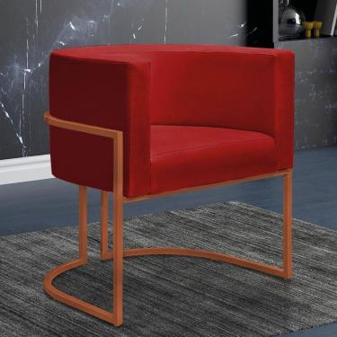 Imagem de Poltrona Reforçada Decorativa Sala Nayara Base Ferro Bronze Suede Vermelho