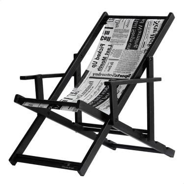 Imagem de Espreguiçadeira Preguiçosa Dobrável Envernizada Black em Madeira Maciça Tecido