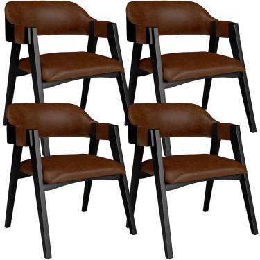Imagem de Kit 4 Cadeiras Sala De Jantar Estar Living Estofada Suran L02 Preto Couríssimo Marrom - Lyam Decor