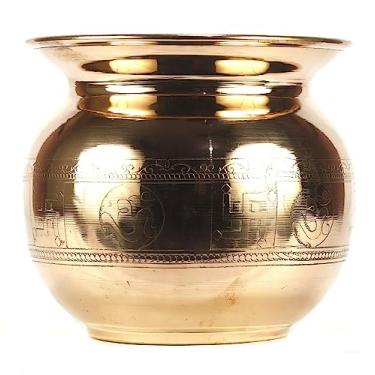 Imagem de ASHIRWAD Lota Kalash em relevo de cobre puro para oração hindu Pooja com placas Om Swastik Arti Puja Pot para nova casa (650 ml)