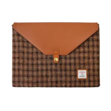 Imagem de Harris Tweed Capa para laptop para MacBook Air M4 M3 M2 M1 13 polegadas e Pro M1 A2338 capa de couro de lã e microfibra com aba de botão de pressão