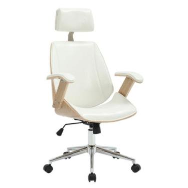 Imagem de Cadeira de Escritório Lisboa - Natural e PU Branco - rivatti