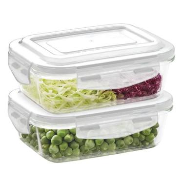 Imagem de Kit 2 Potes Herméticos de Vidro Retangular 640ml Marmita de  Alimentos